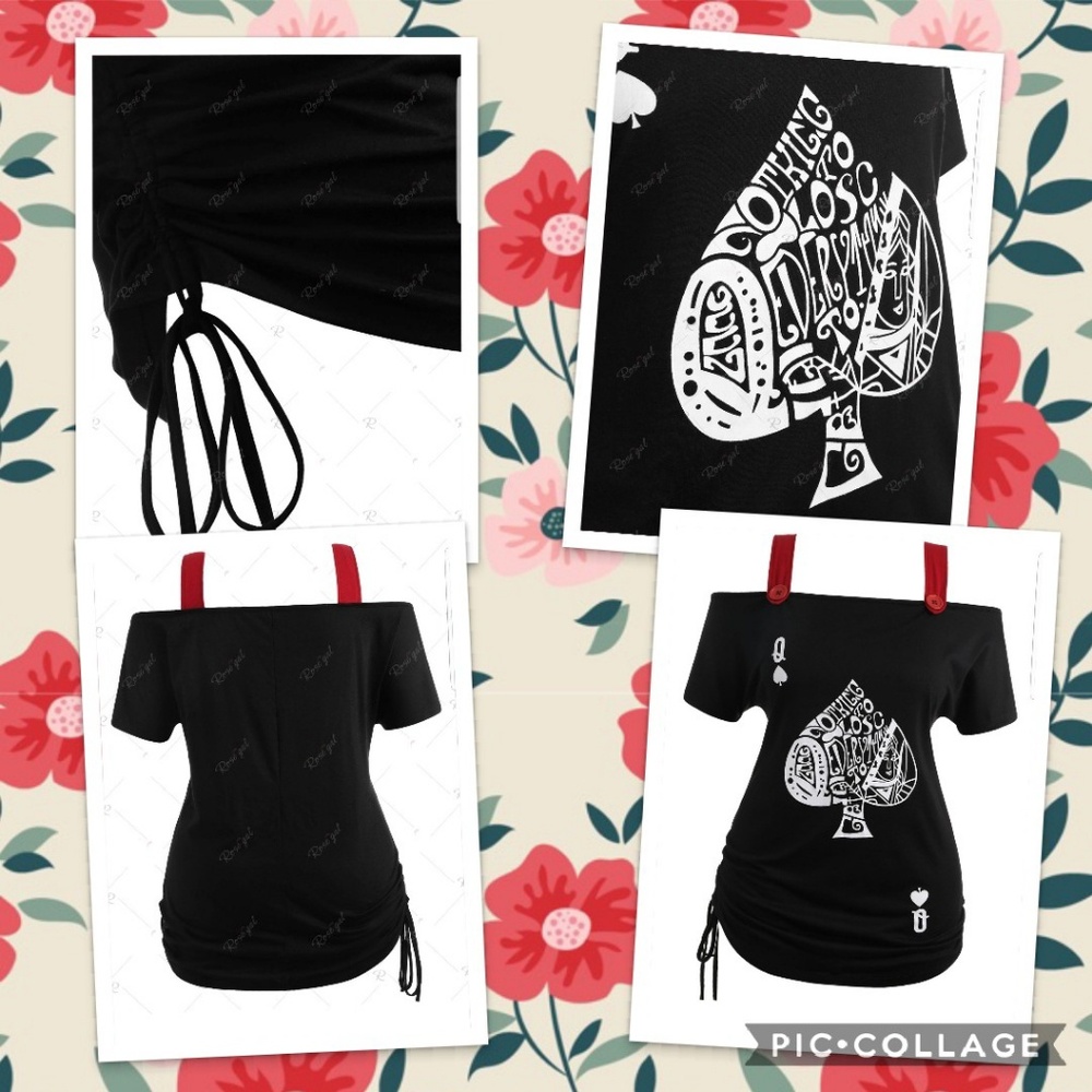 Plus size open shoulder playing card top